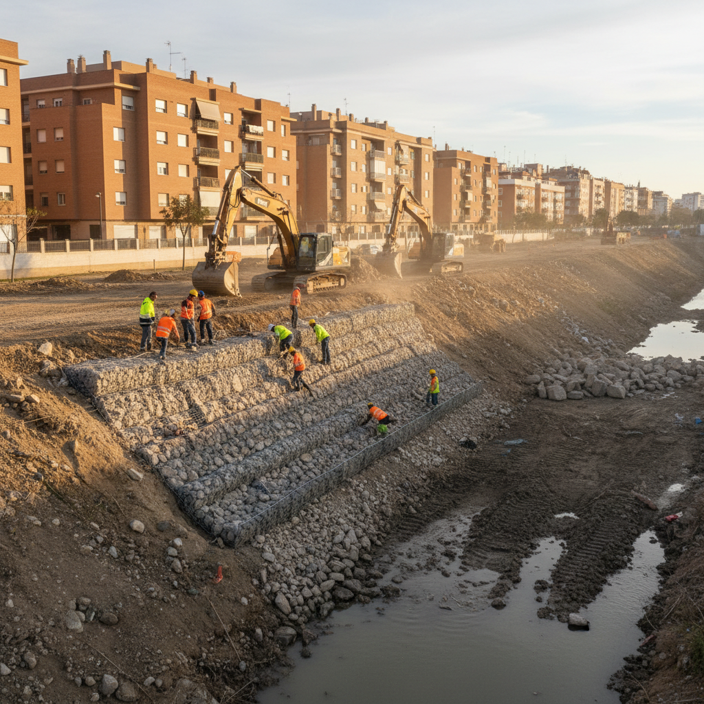 Sevilla repara de urgencia el talud del arroyo Tamarguillo